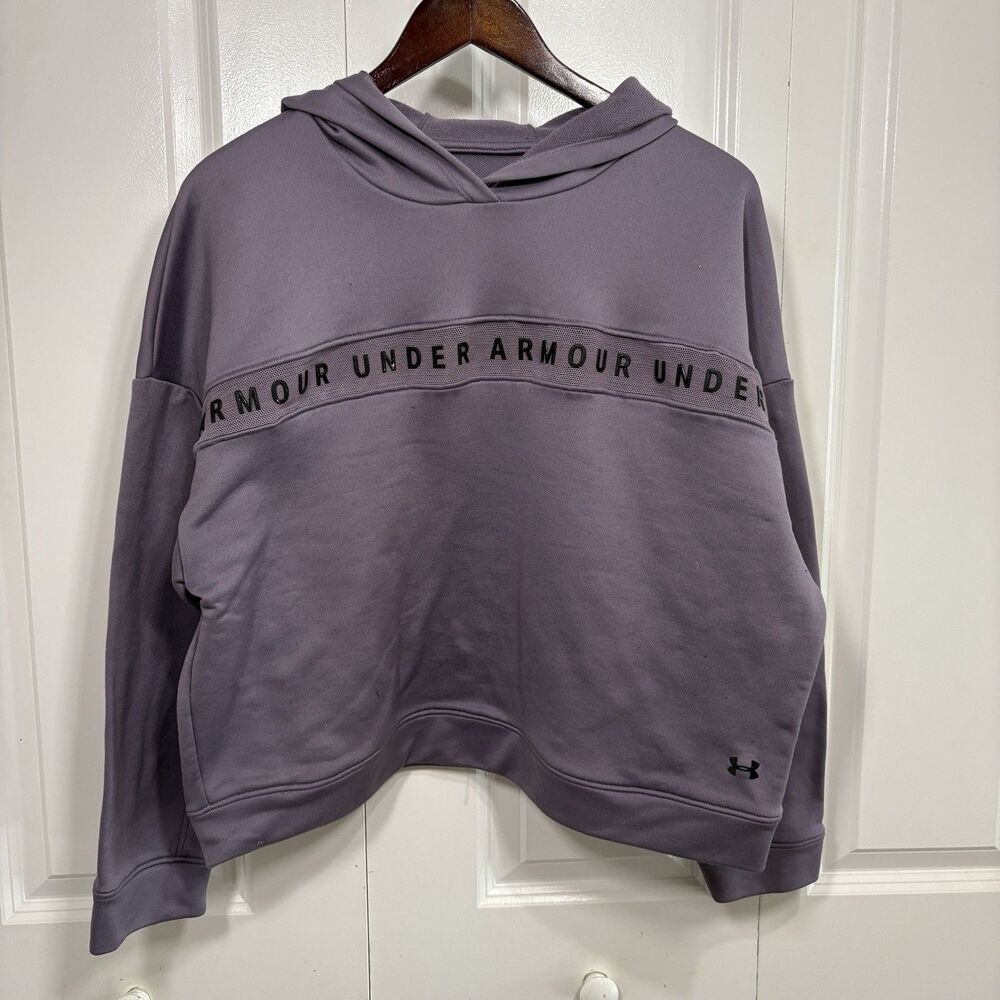 Under Armour Hoodie Womens L Purple Tech Terry Logo Athleisure Pullover Gym